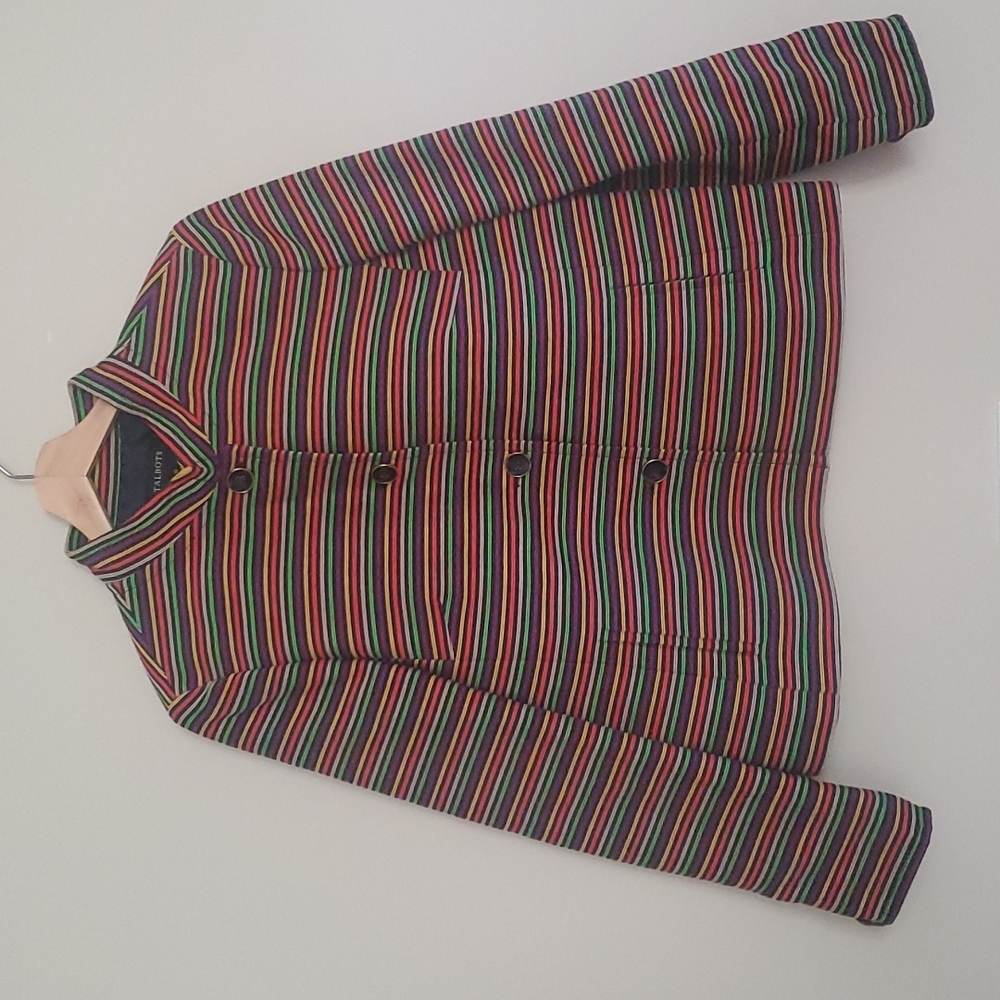 Talbots Jacket Multicolor Textured Stripes Button Front Mandarin Collar 10
